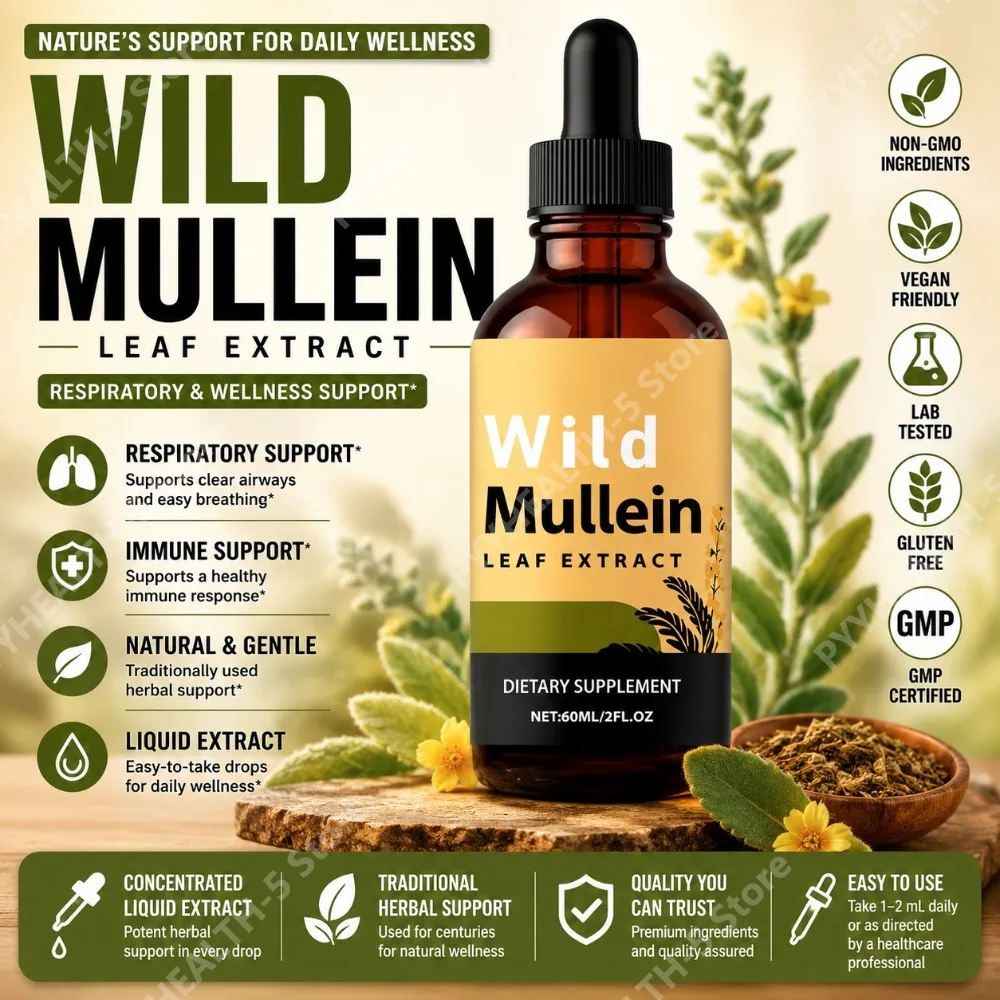 Herbal Wellness Drops - ยาสมุนไพรสูตรน้ำหยดใบมัลลีนผสมขิง บรอมเอเลน และเปลือกมะนาว สำหรับเสริมสุขภาพประจำวันสำหรับผู้ใหญ่ 60 มล.